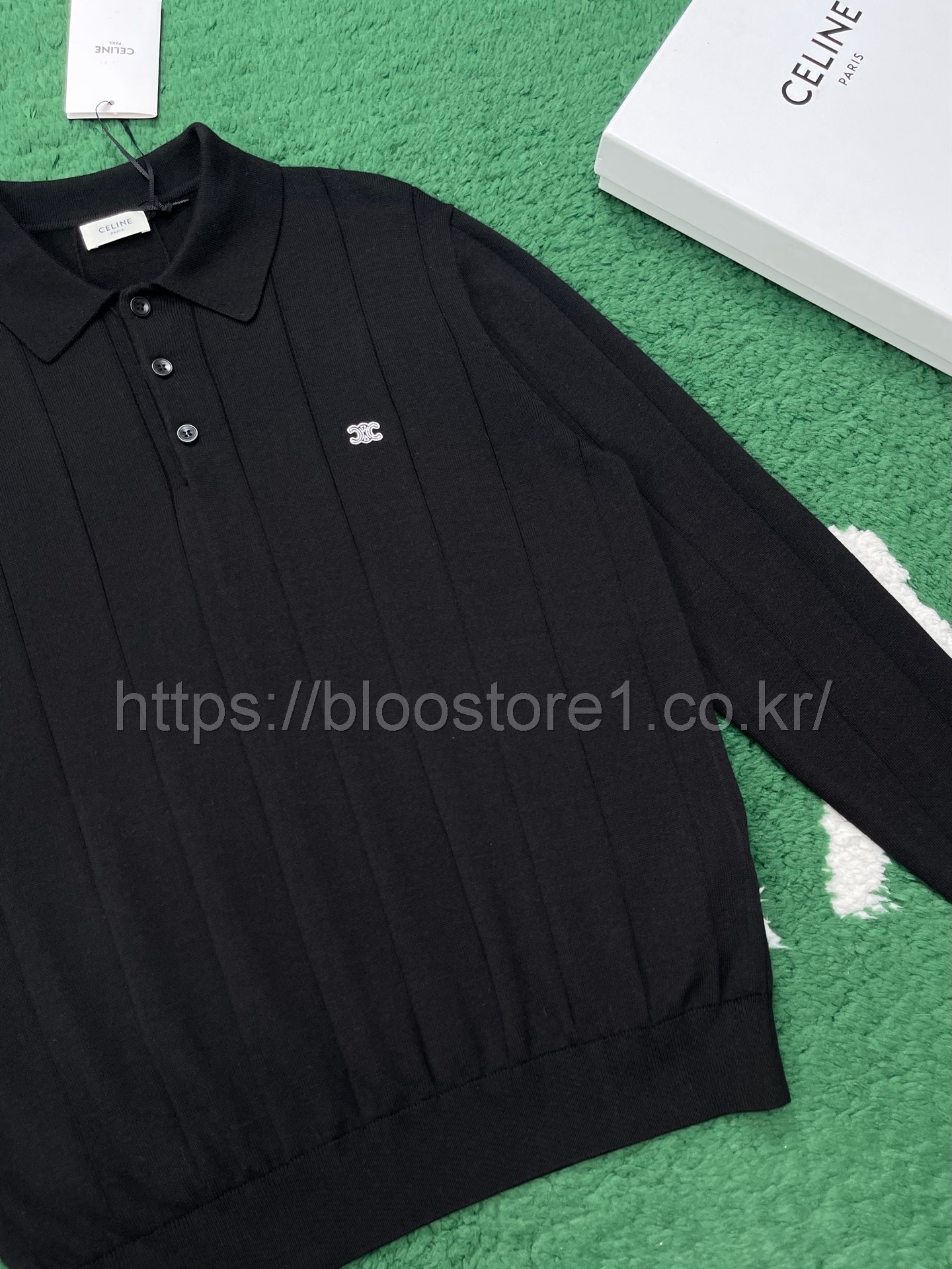 셀린느 파인 실크 앤 코튼 폴로 스웨터 2color (블랙) (그레이)