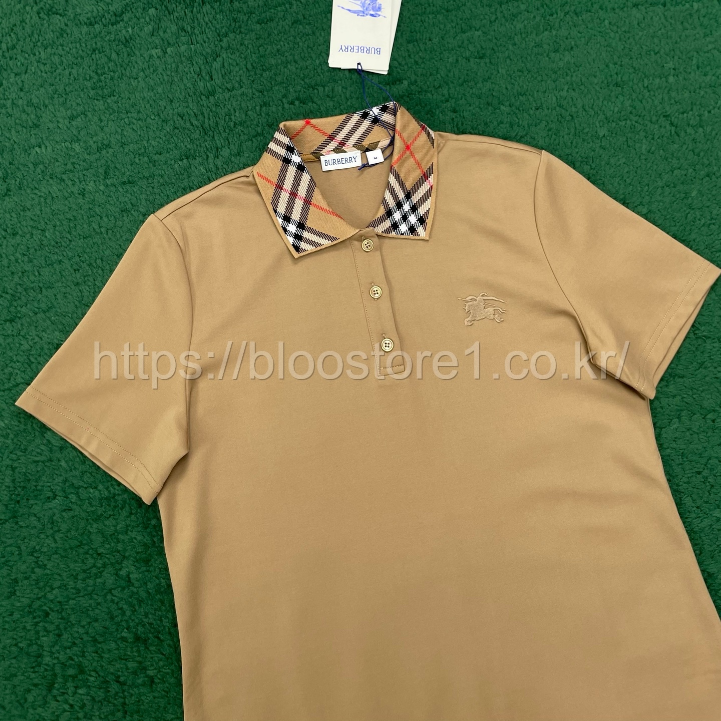 (W) 버버리 체크 칼라 코튼 폴로셔츠 드레스 color (베이지) (블랙)