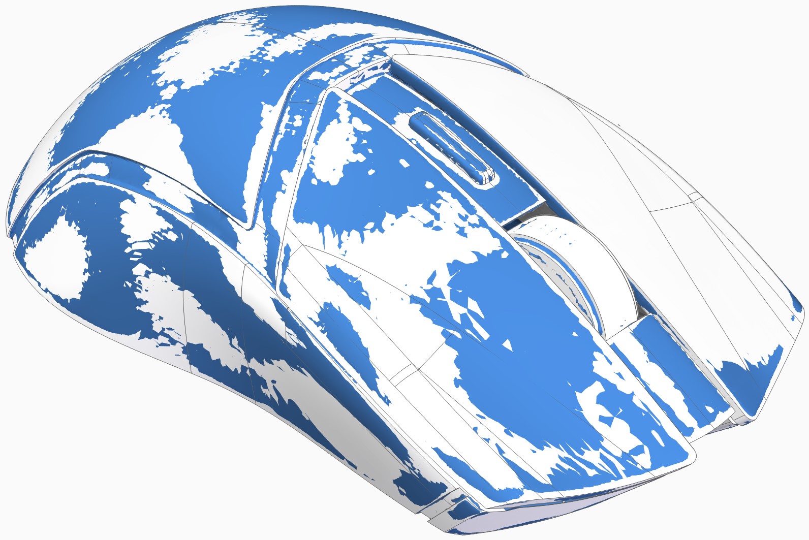 컴퓨터 마우스 역설계 완료된 데이터와 3D스캔한 메시데이터를 겹친 상태. [사진=알테크]