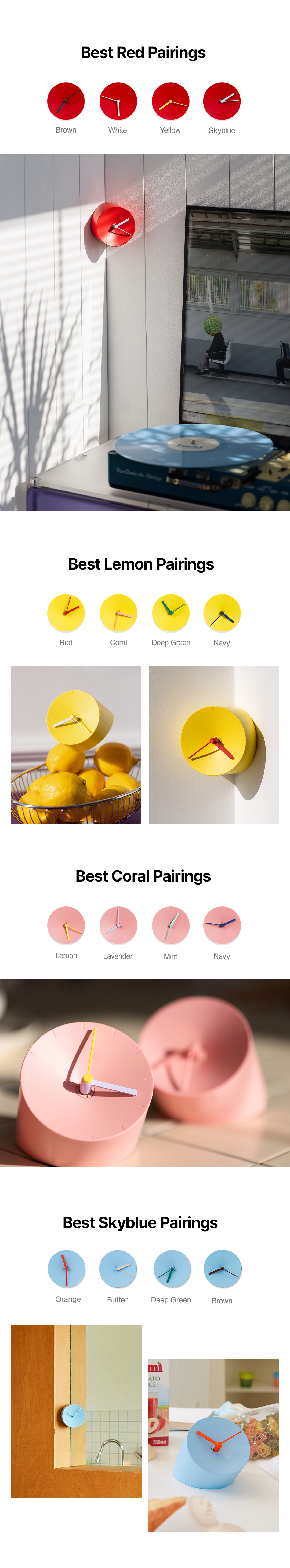 mosery clock - Coral, Red, Lemon, Skyblue