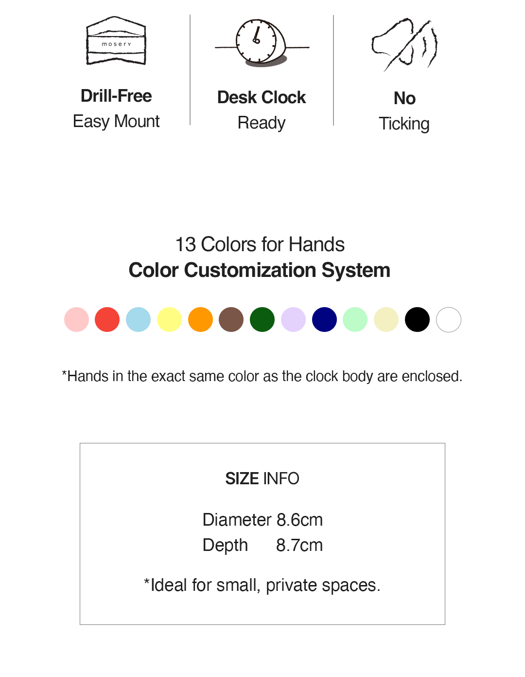 mosery clock - Coral, Red, Lemon, Skyblue