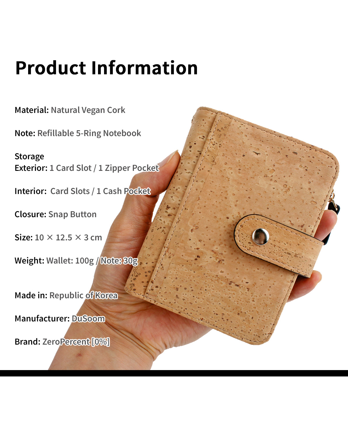 ZeroPercent Vegan Cork Note Wallet zp260609