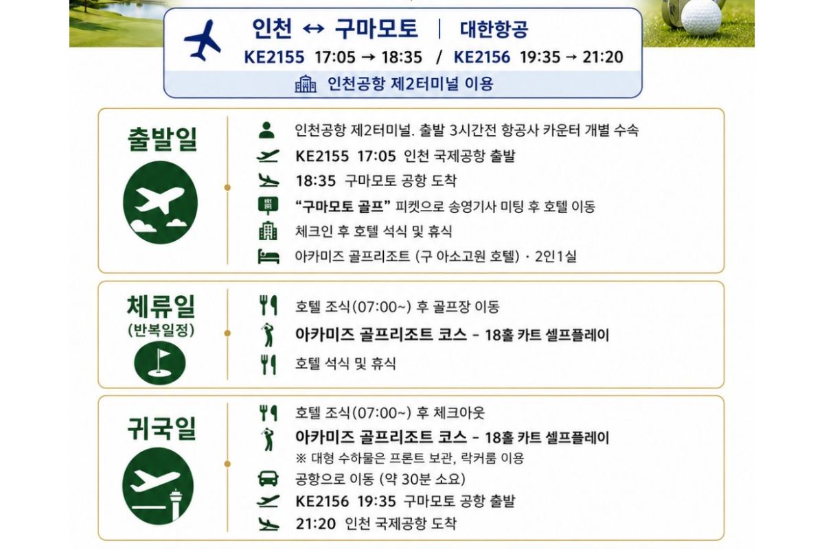 구마모토 아카미즈 골프리조트｜아소 온천 골프여행 2박3일 99.9만원~