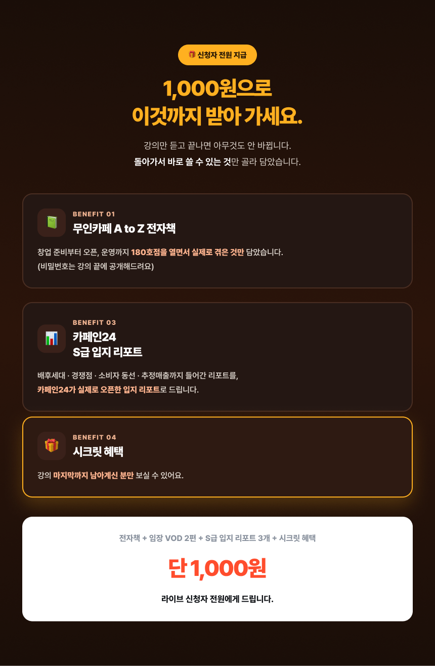 [1000원 강의] 무인카페 창업, 하루1시간으로 월250만원 만드는 방법