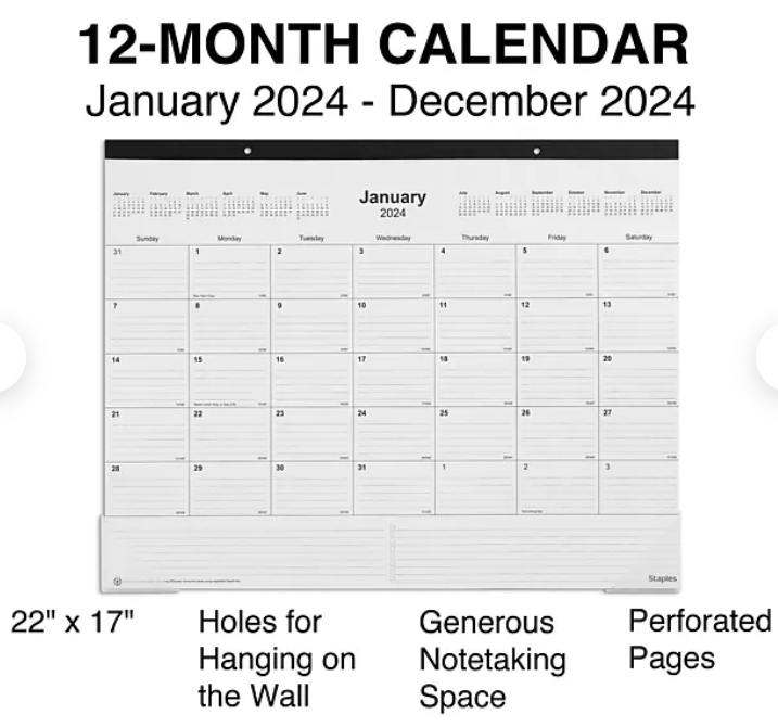 Staples) 2024 Staples Desk Pad Calendar 3.59