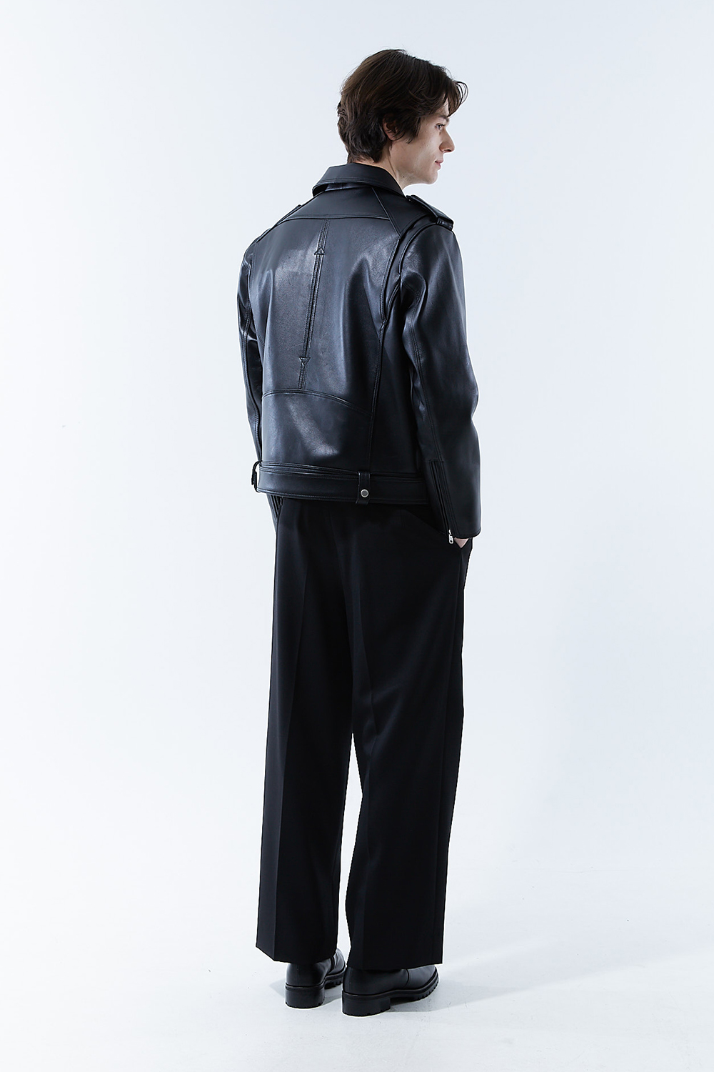 HIGH-END 스페셜 에디션 이중 여유분 벨트 딥-블랙 가죽자켓 라이더자켓