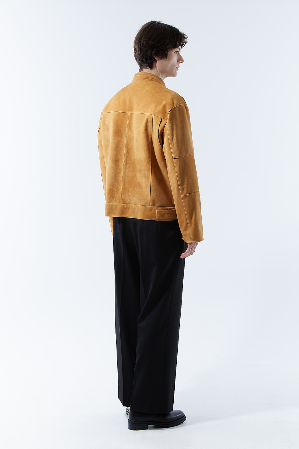 HIGH-END 리미티드-에디션 하이브리드 바이커 골드-카멜 스웨이드자켓