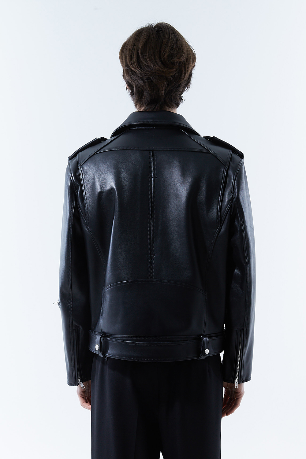 HIGH-END 스페셜 에디션 이중 여유분 벨트 딥-블랙 가죽자켓 라이더자켓
