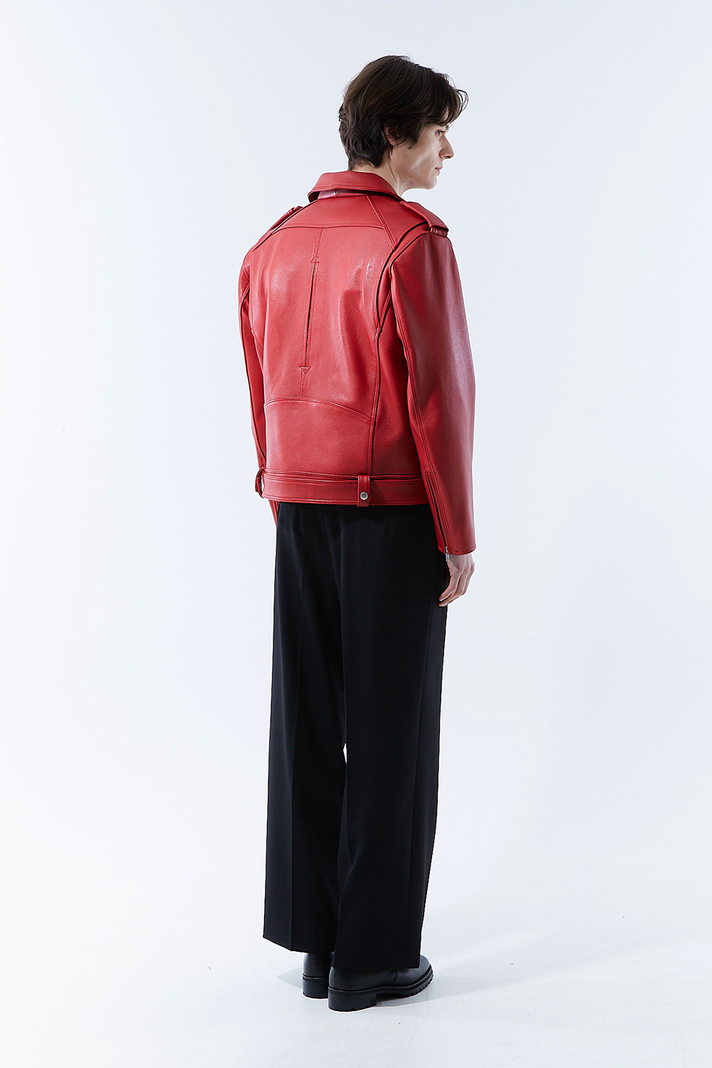 HIGH-END 스페셜 에디션 이중 여유분 벨트 딥-레드 가죽자켓 라이더자켓