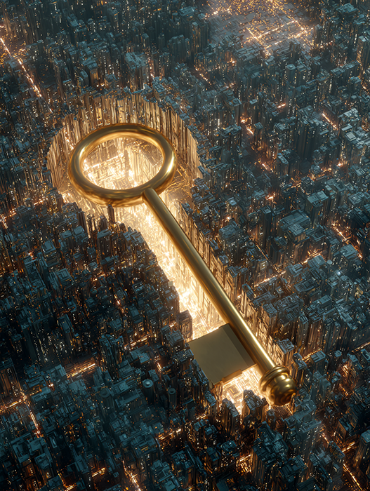 도메인을 설명하기 위한 키가 도심 한복판에 놓여져있는 이미지