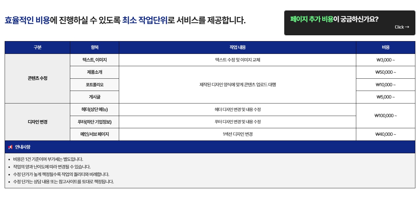 바이파인더 홈페이지 유지보수 비용 안내 이미지
