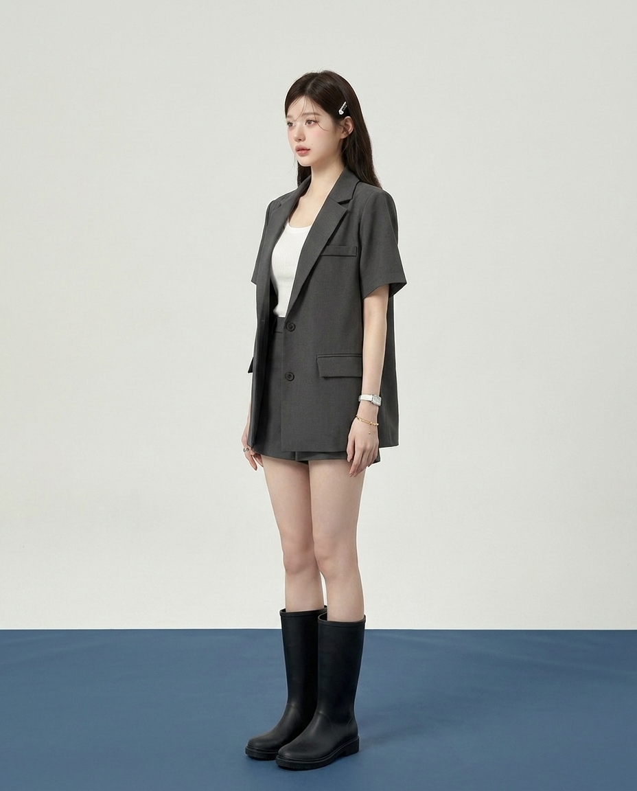 City Light Split Back Short Sleeve Blazer - 시티 라이트 스플릿 백 숏 슬리브 블레이저