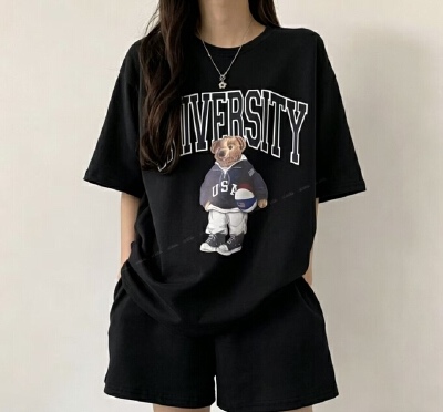 University Teddy Bear Sweat Set - 유니버시티 테디 반팔 트레이닝 세트
