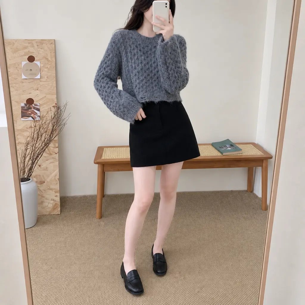 Vintage Cable Crop Knit - 빈티지 케이블 크롭 니트
