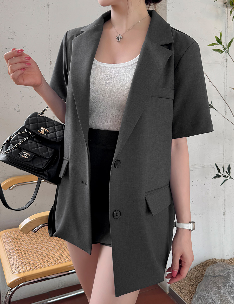 City Light Split Back Short Sleeve Blazer - 시티 라이트 스플릿 백 숏 슬리브 블레이저