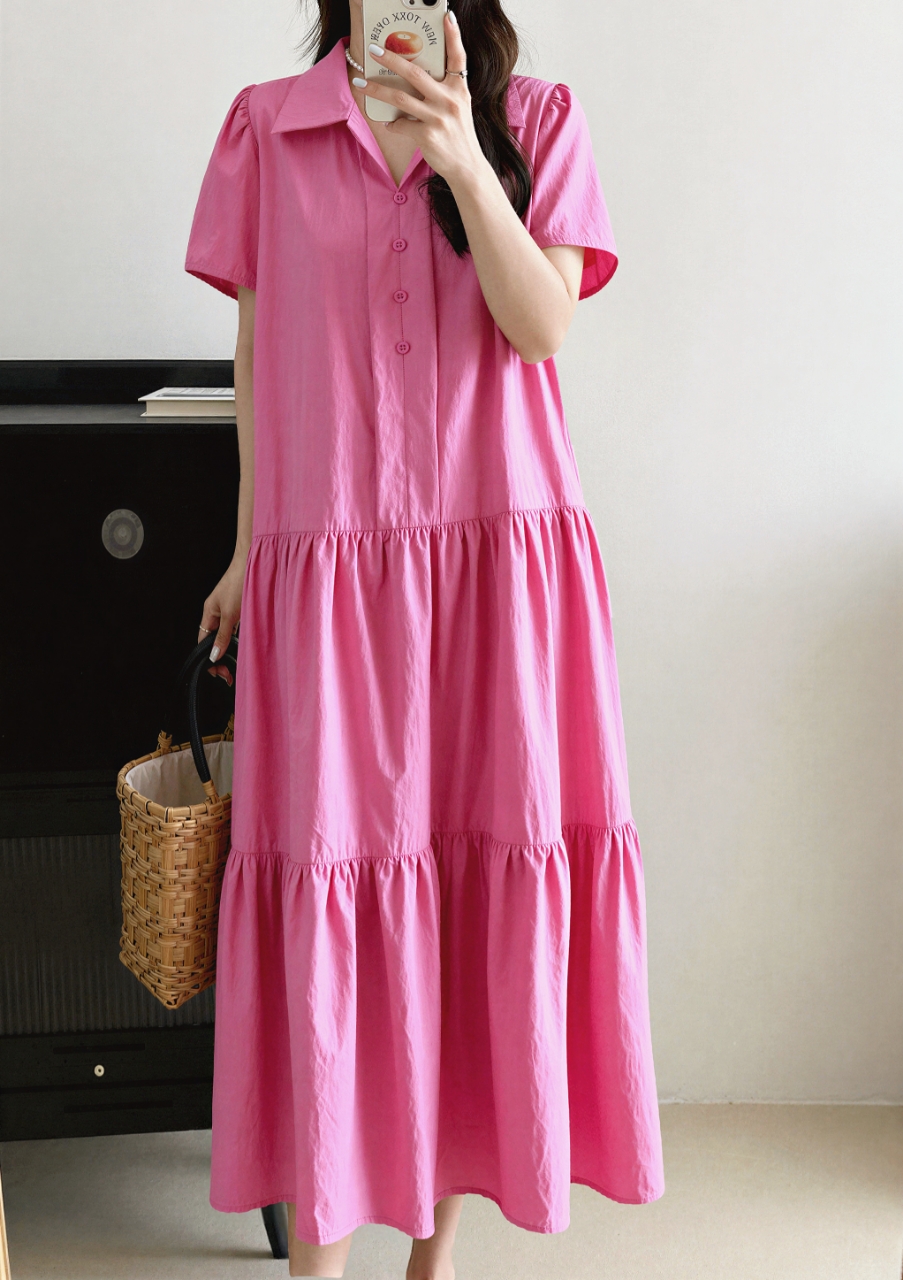 Relax Shirt Tiered Maxi Dress - 릴랙스 셔츠 티어드 맥시 원피스