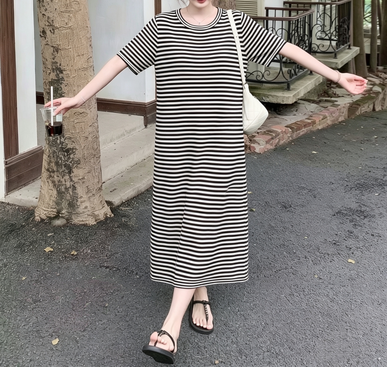Marine Stripe Shawl Dress Set - 마린 스트라이프 숄 원피스 세트