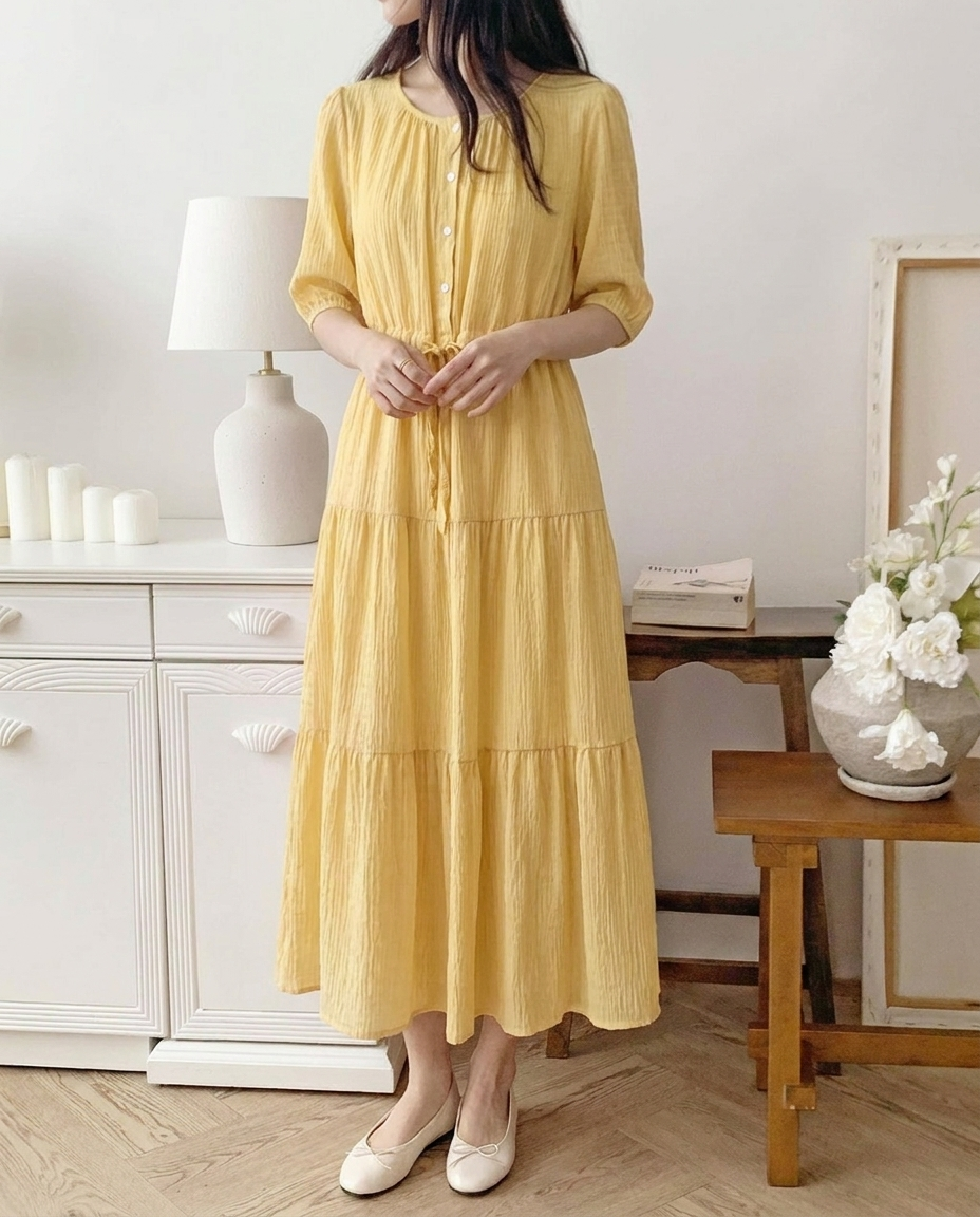 Romantic Button Long Dress - 로맨틱 버튼 롱 원피스