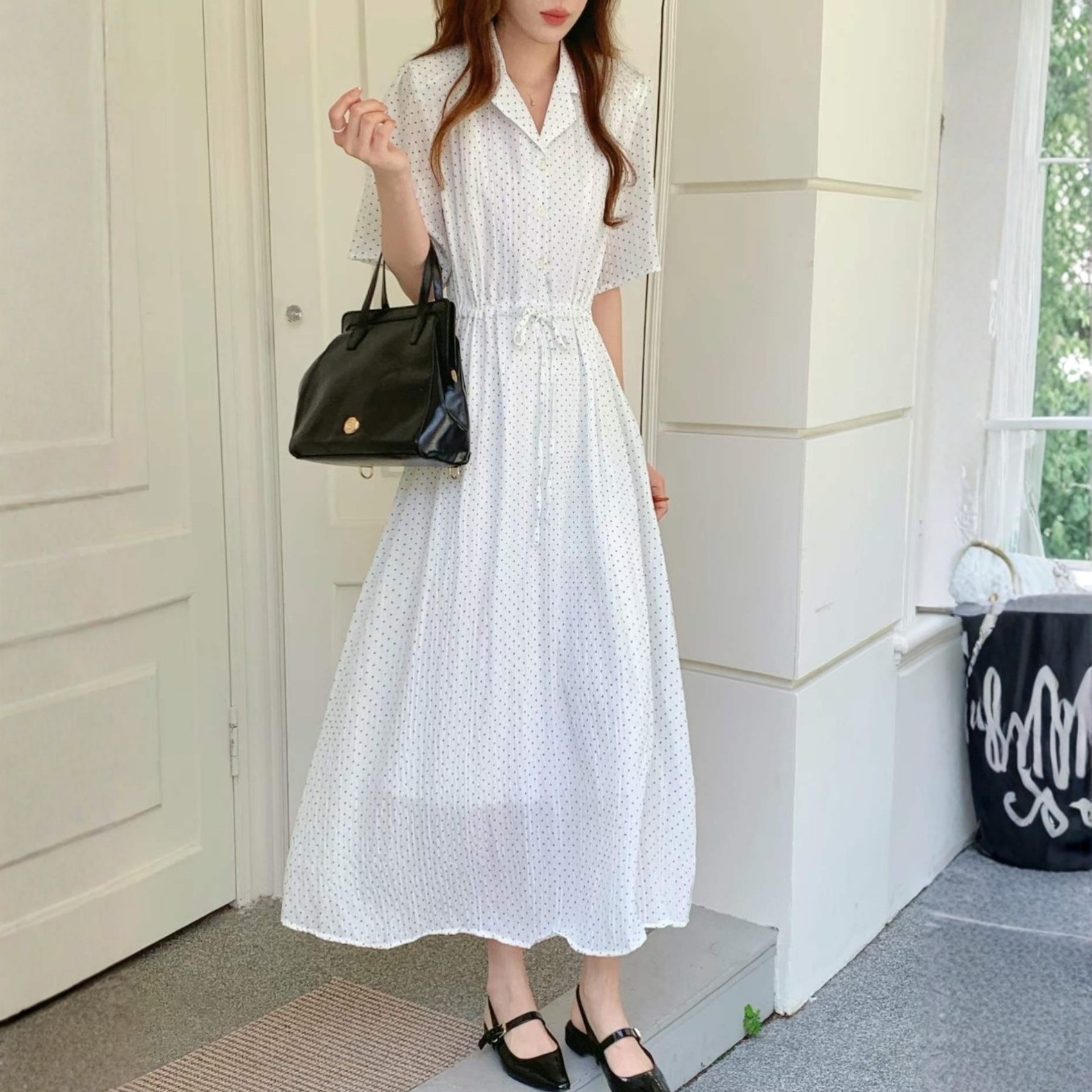 Pindot Collar String Dress - 핀도트 카라 스트링 원피스