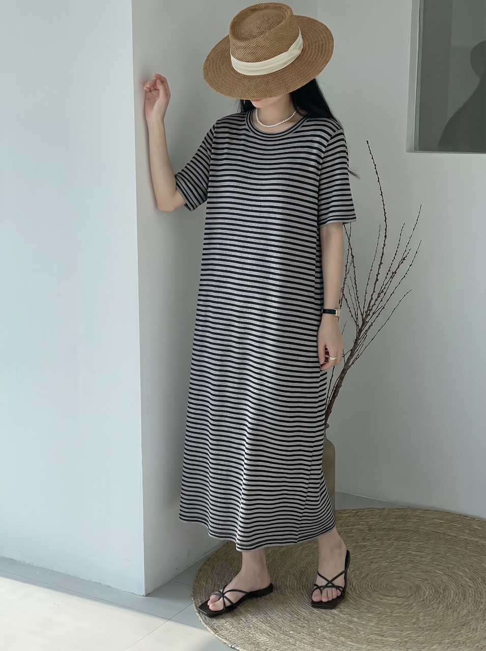 Marine Stripe Shawl Dress Set - 마린 스트라이프 숄 원피스 세트