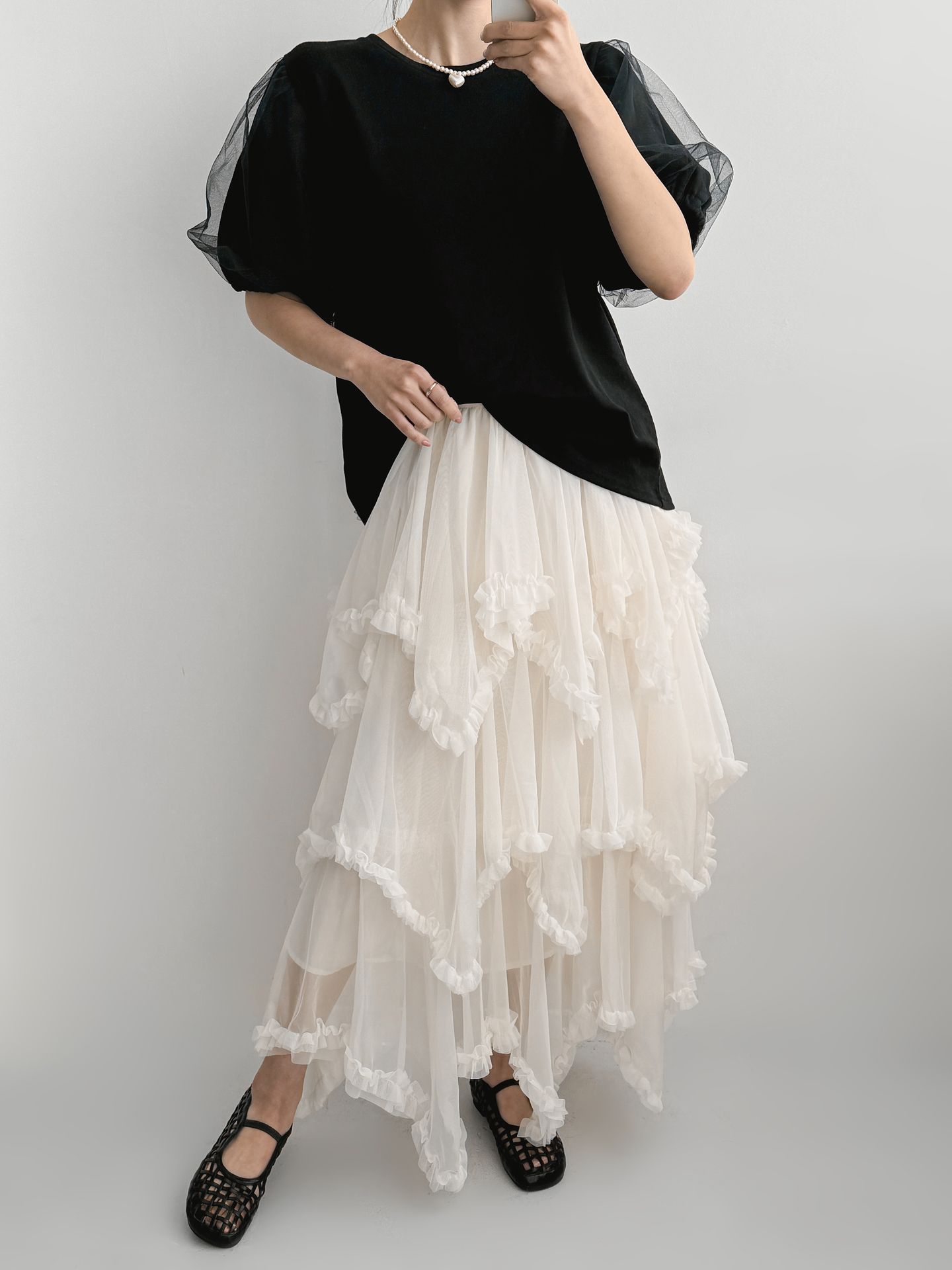 Soft Muse Organza Sleeve Top - 소프트 뮤즈 오간자 슬리브 탑(국내제작)