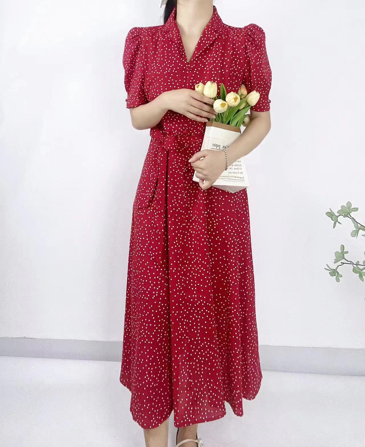 Polka Grace Puff Long Dress - 폴카 그레이스 퍼프 롱 원피스