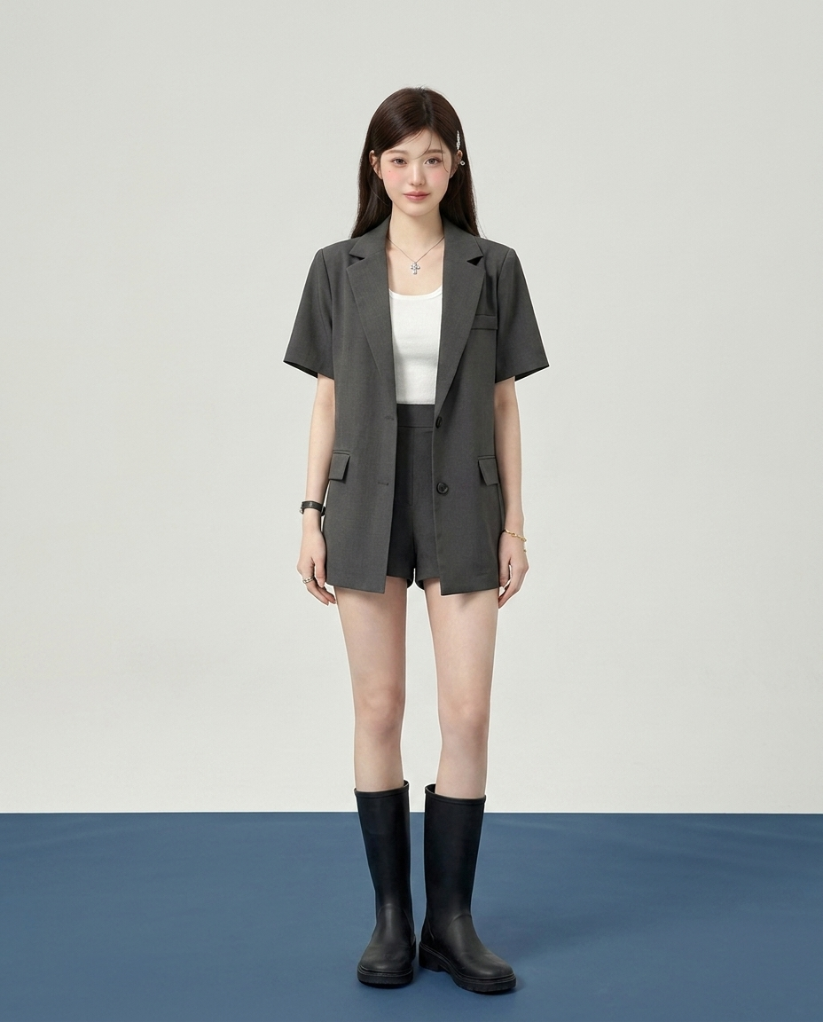 City Light Split Back Short Sleeve Blazer - 시티 라이트 스플릿 백 숏 슬리브 블레이저