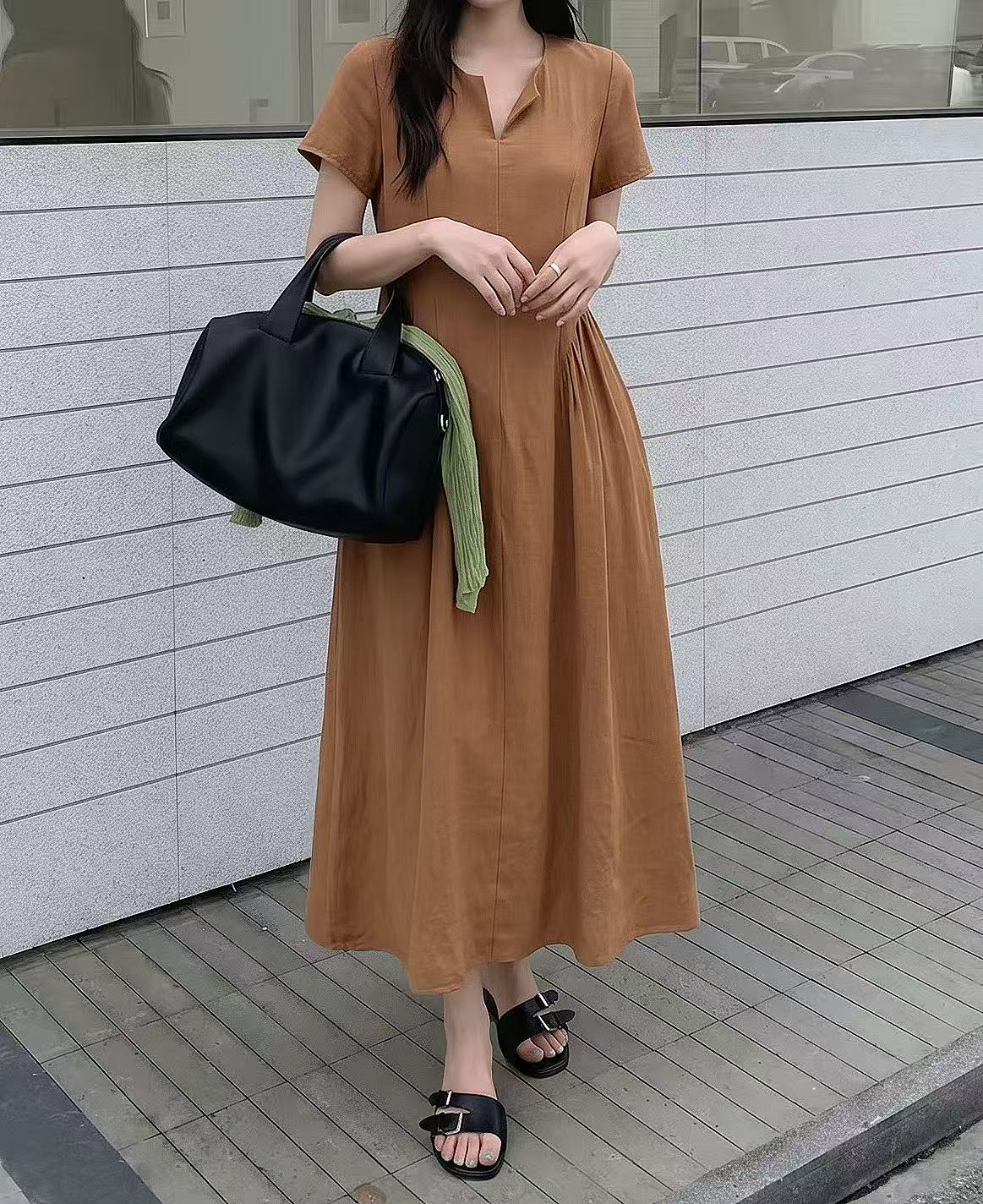 Minimal Slit Neck Maxi Dress - 미니멀 슬릿 넥 맥시 원피스