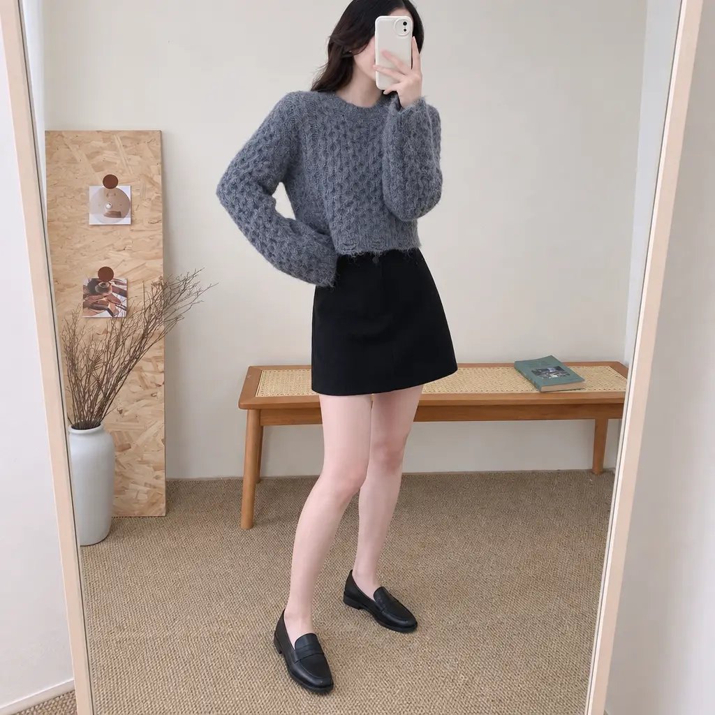 Vintage Cable Crop Knit - 빈티지 케이블 크롭 니트