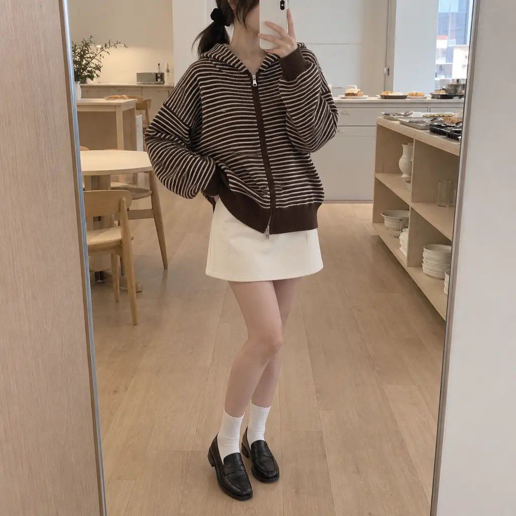 Daily Stripe Knit Hood Zip-up - 데일리 스트라이프 니트 후드집업
