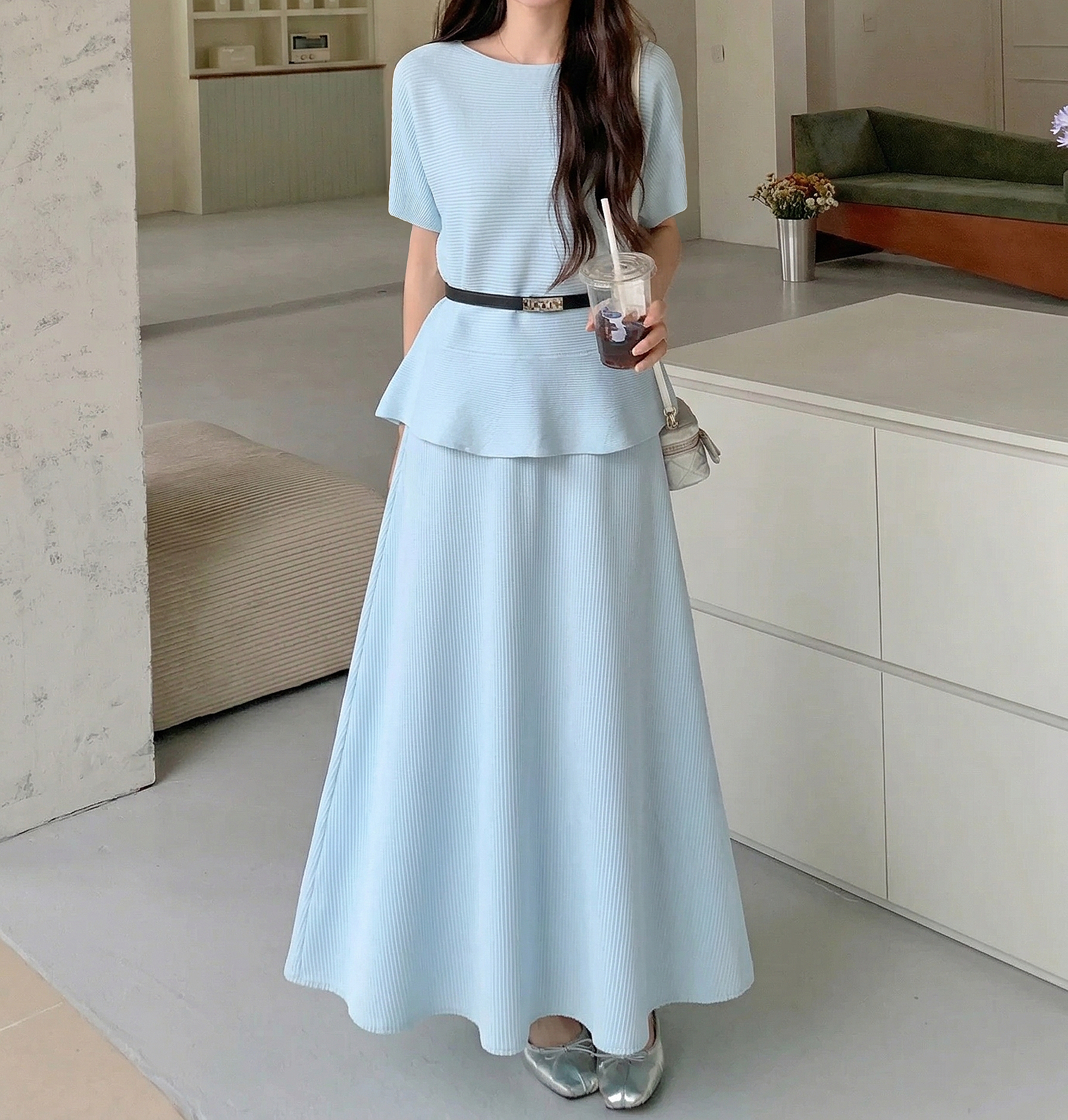 Peplum Pleats Skirt Set - 페플럼 플리츠 스커트 세트