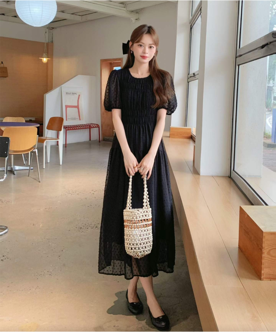 Romantic Dot Puff Long Dress - 로맨틱 도트 퍼프 롱 원피스