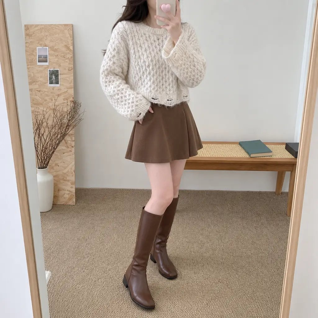 Vintage Cable Crop Knit - 빈티지 케이블 크롭 니트