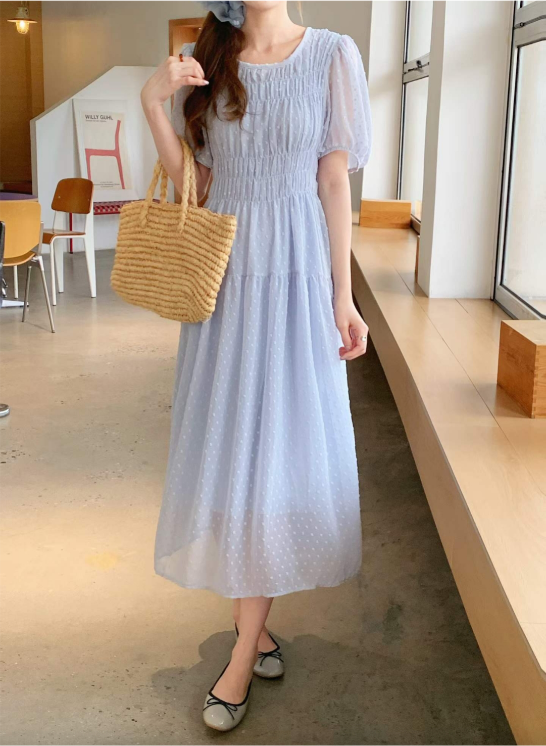Romantic Dot Puff Long Dress - 로맨틱 도트 퍼프 롱 원피스