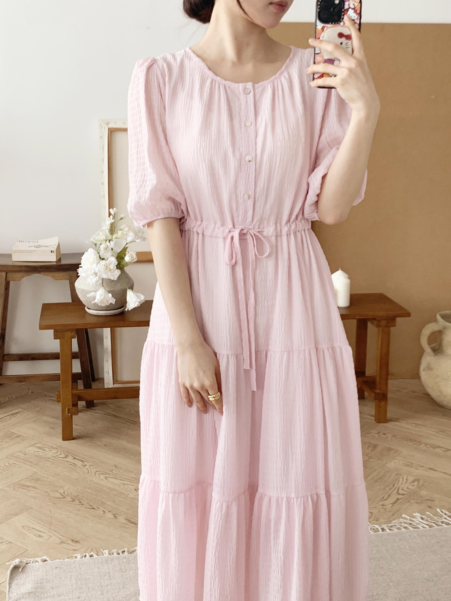Romantic Button Long Dress - 로맨틱 버튼 롱 원피스