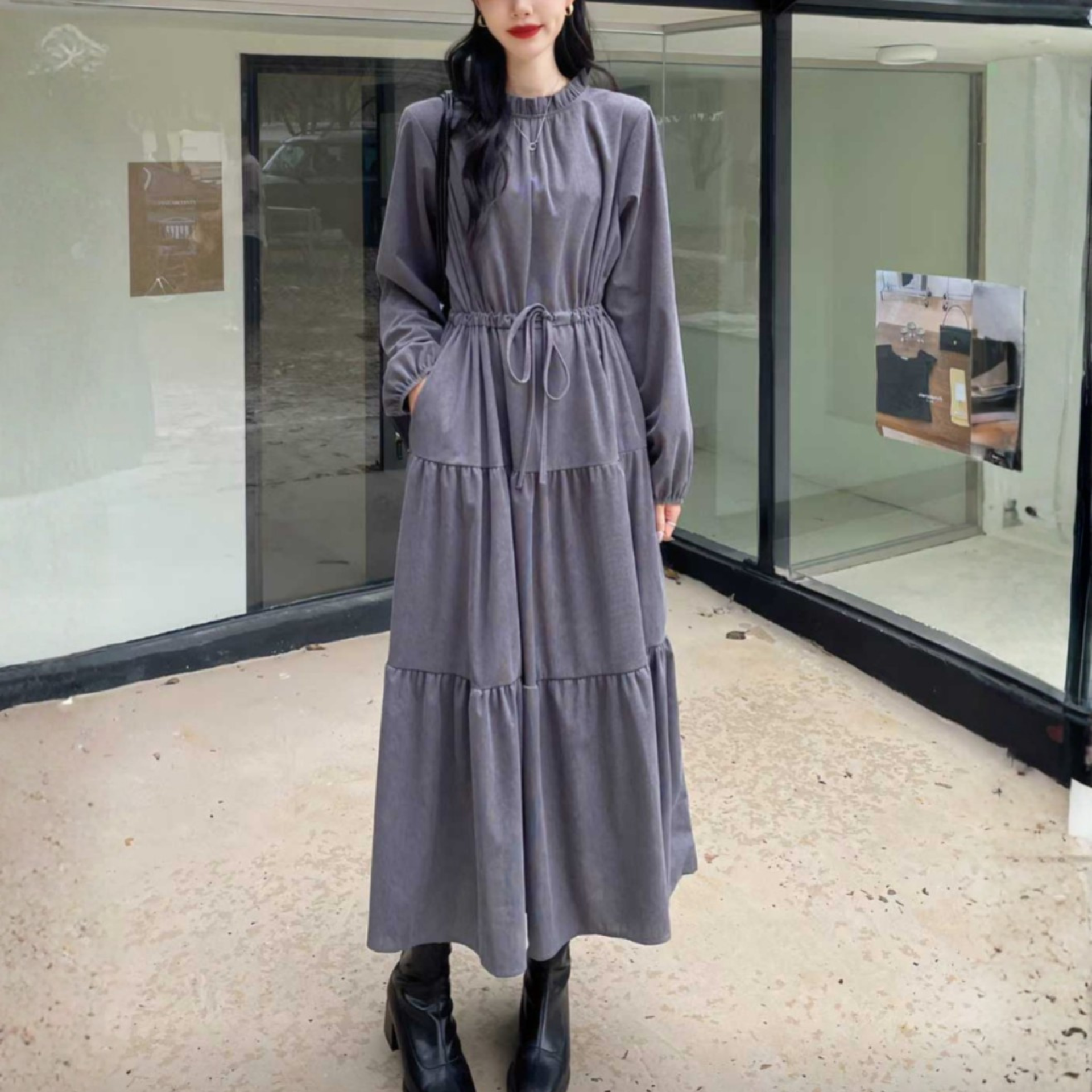 Cordy Puff Maxi Dress - 코듀로이 퍼프 맥시 드레스