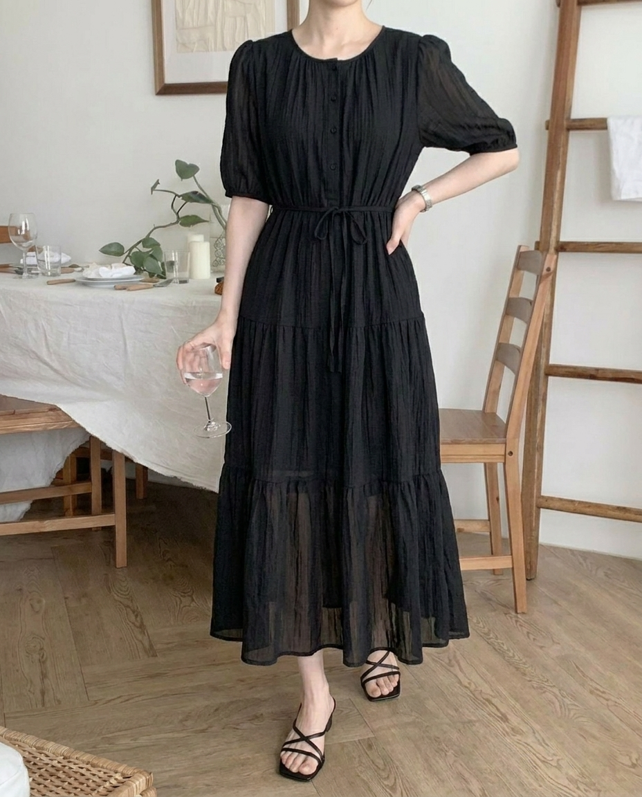 Romantic Button Long Dress - 로맨틱 버튼 롱 원피스