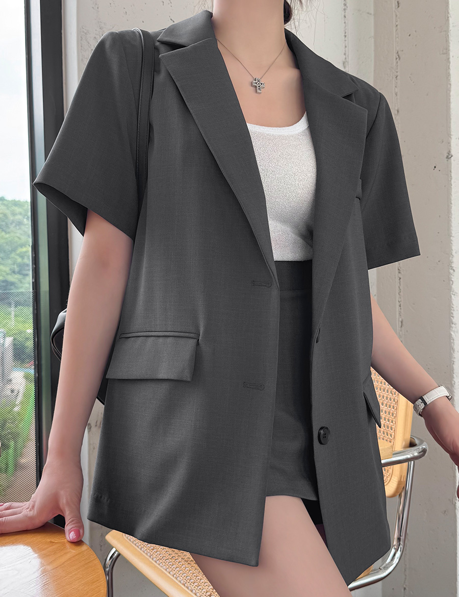 City Light Split Back Short Sleeve Blazer - 시티 라이트 스플릿 백 숏 슬리브 블레이저