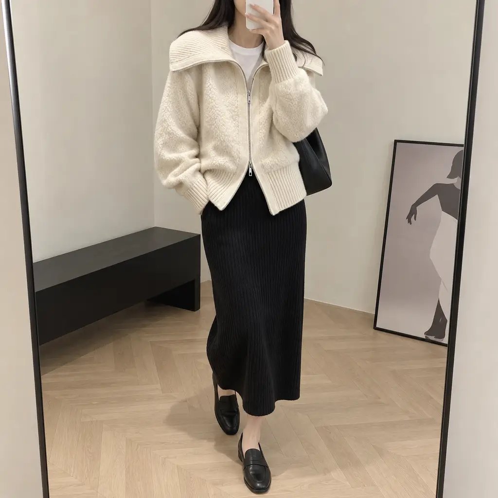 Boucle Sailor Zip Cardigan - 부클 세일러 집업 가디건