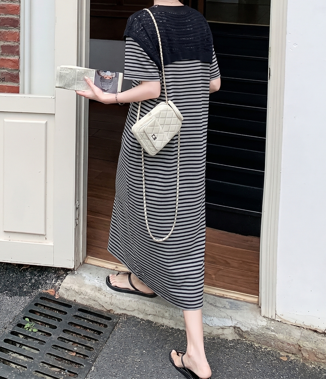 Marine Stripe Shawl Dress Set - 마린 스트라이프 숄 원피스 세트