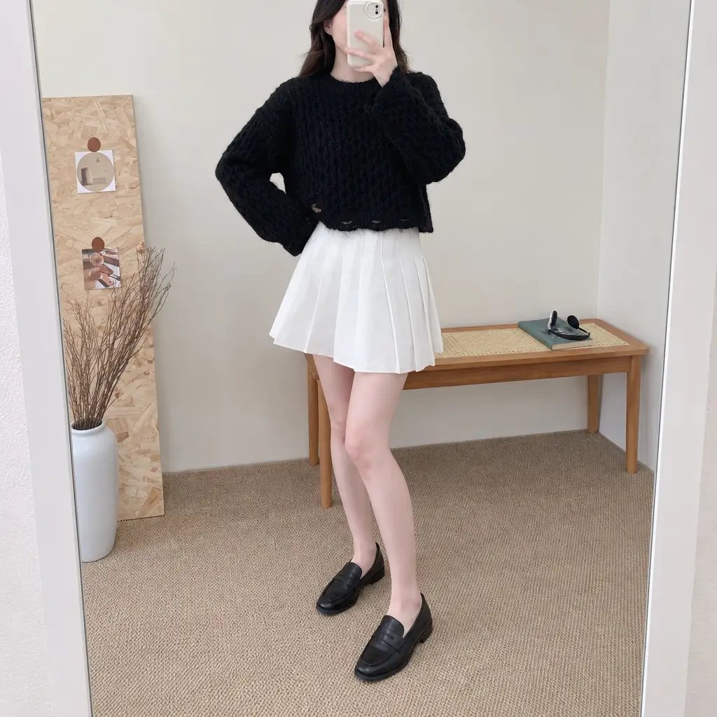 Vintage Cable Crop Knit - 빈티지 케이블 크롭 니트