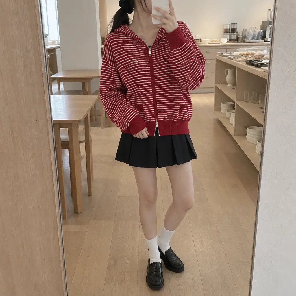 Daily Stripe Knit Hood Zip-up - 데일리 스트라이프 니트 후드집업