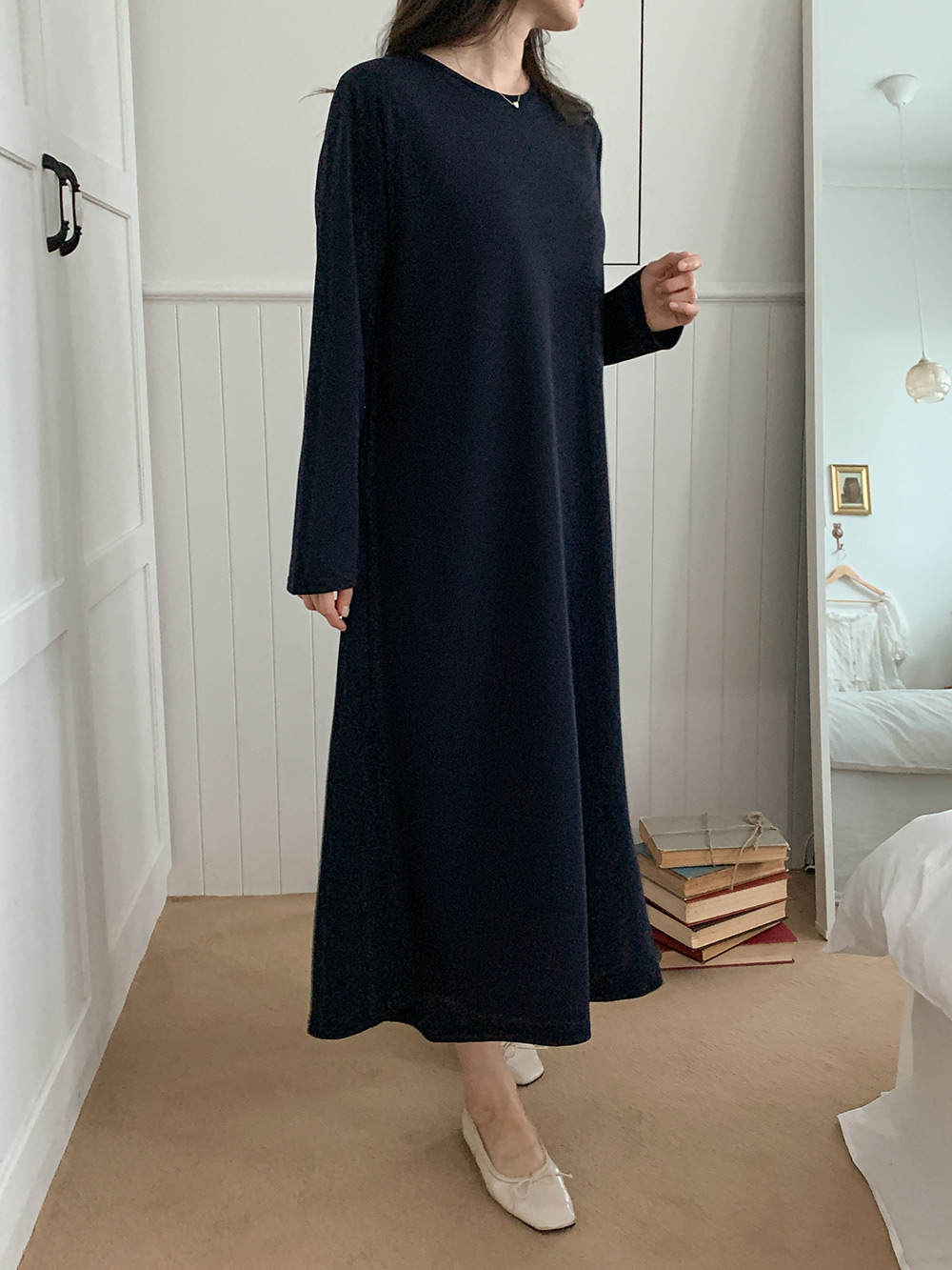 Pleated Back Ribbon Dress - 플리츠 백 리본 원피스