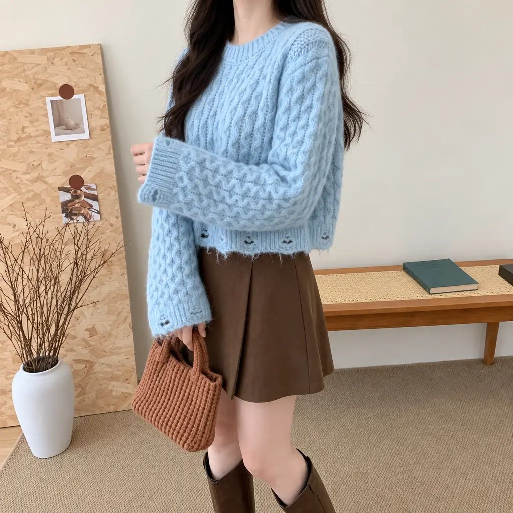 Vintage Cable Crop Knit - 빈티지 케이블 크롭 니트
