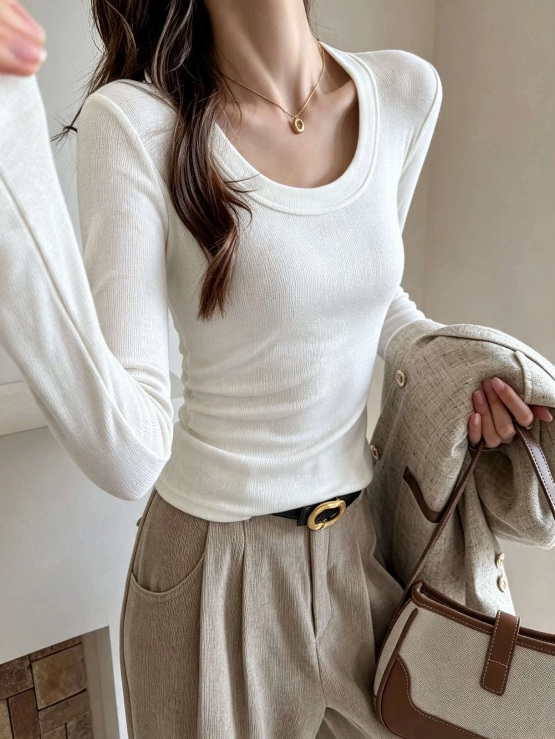 Soft Curve Ribbed Top - 소프트 커브 골지 티셔츠