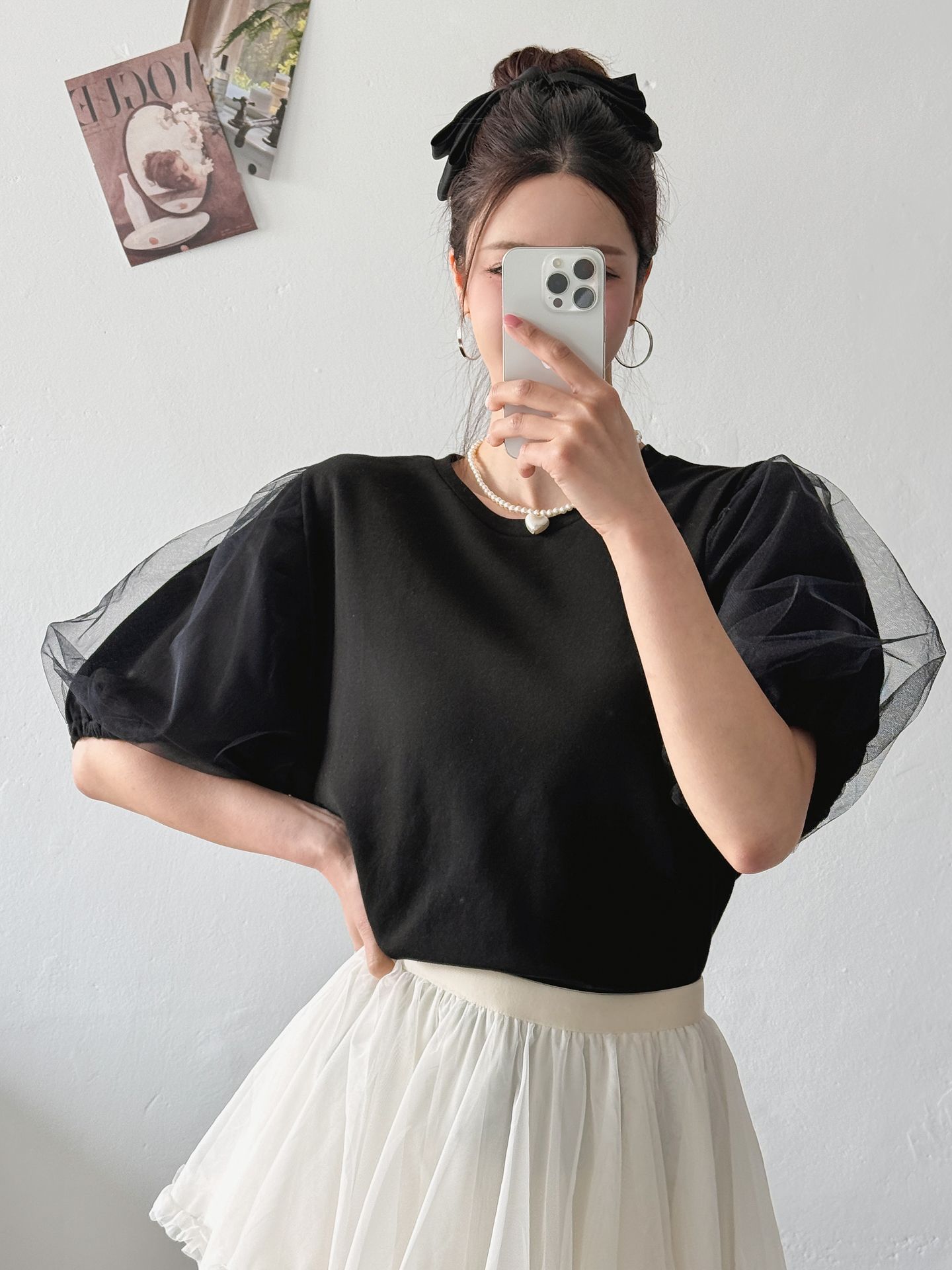 Soft Muse Organza Sleeve Top - 소프트 뮤즈 오간자 슬리브 탑(국내제작)