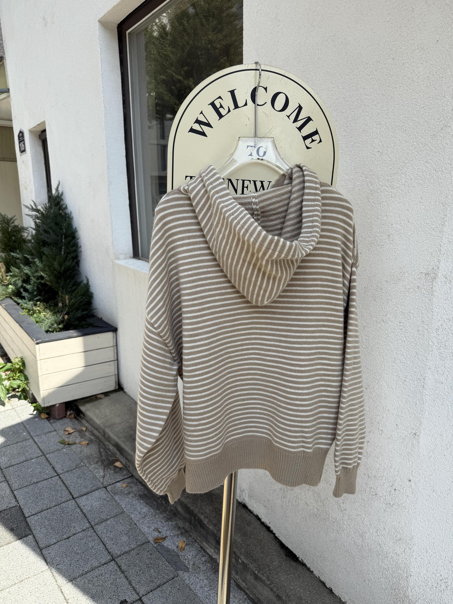 Daily Stripe Knit Hood Zip-up - 데일리 스트라이프 니트 후드집업