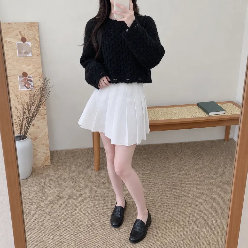Vintage Cable Crop Knit - 빈티지 케이블 크롭 니트