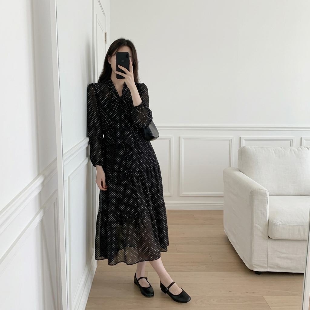 Romantic Mood Dot Midi Dress - 로맨틱 무드 도트 미디 원피스