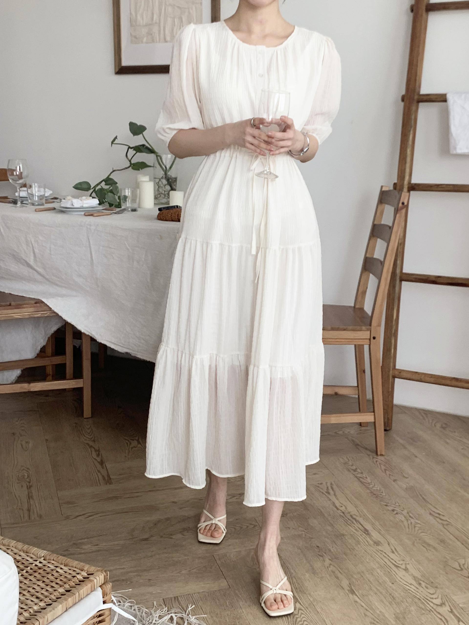 Romantic Button Long Dress - 로맨틱 버튼 롱 원피스